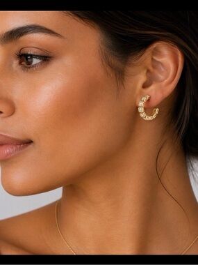 14K Gold Filled Geometric CZ Cube Hoop Earrings Statement Modern